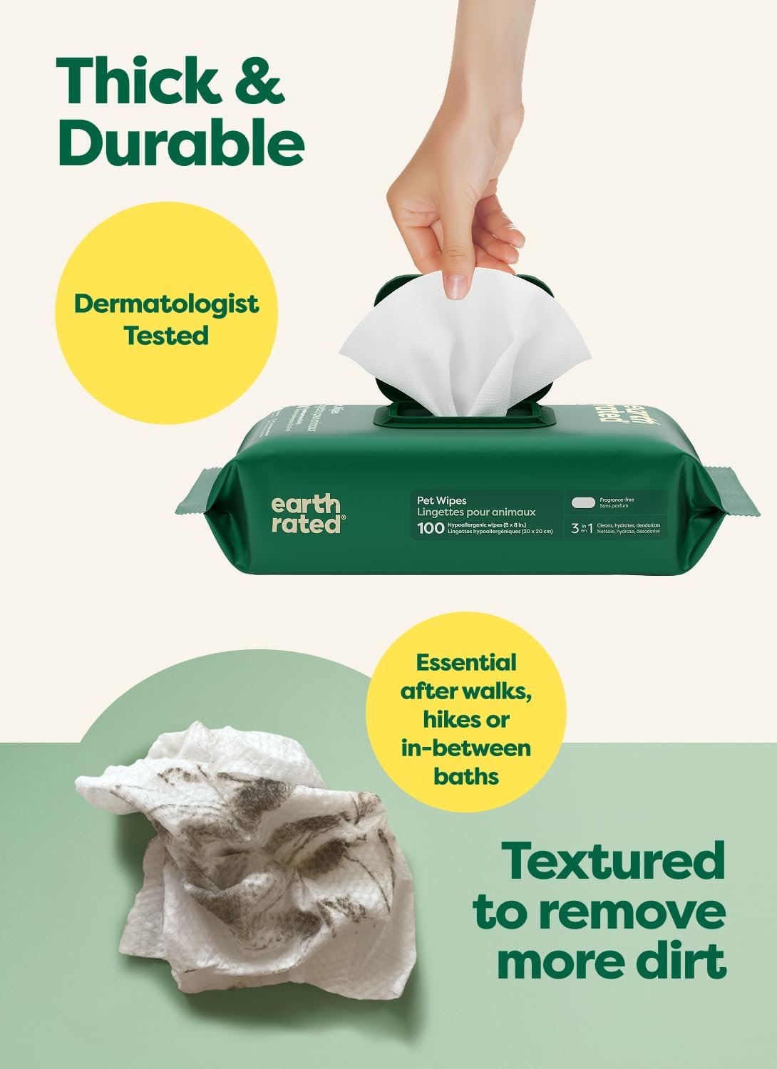Earth Rated pet wipes texture and durability